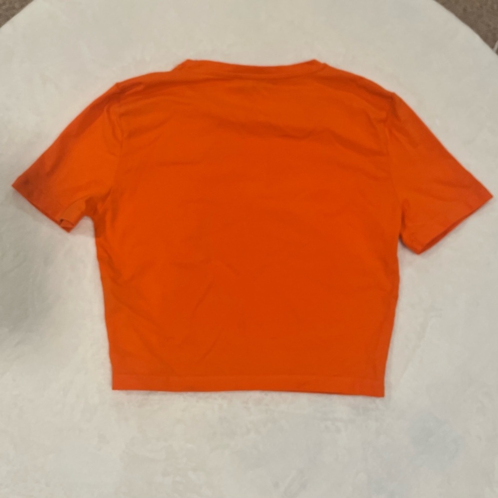 Zara Bright Orange Cotton Blend Cropped Tee - Size M - Picture 3 of 8